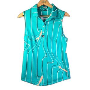 Bad Birdie Sleeveless Golf Polo L Teal Bird Print Performance Stretch